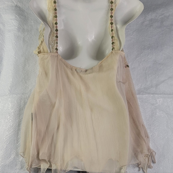 Mechant 100% Silk Womens Tank Top Large Floral Sheer Fairy Bohemian Indie - Picture 5 of 10